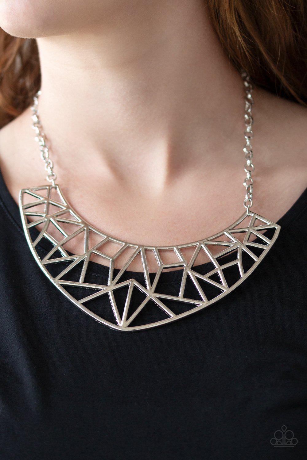 Strike While Haute Silver Statement Necklace - Paparazzi Accessories- on model - CarasShop.com - Paparazzi Jewelry by Cara Jewels
