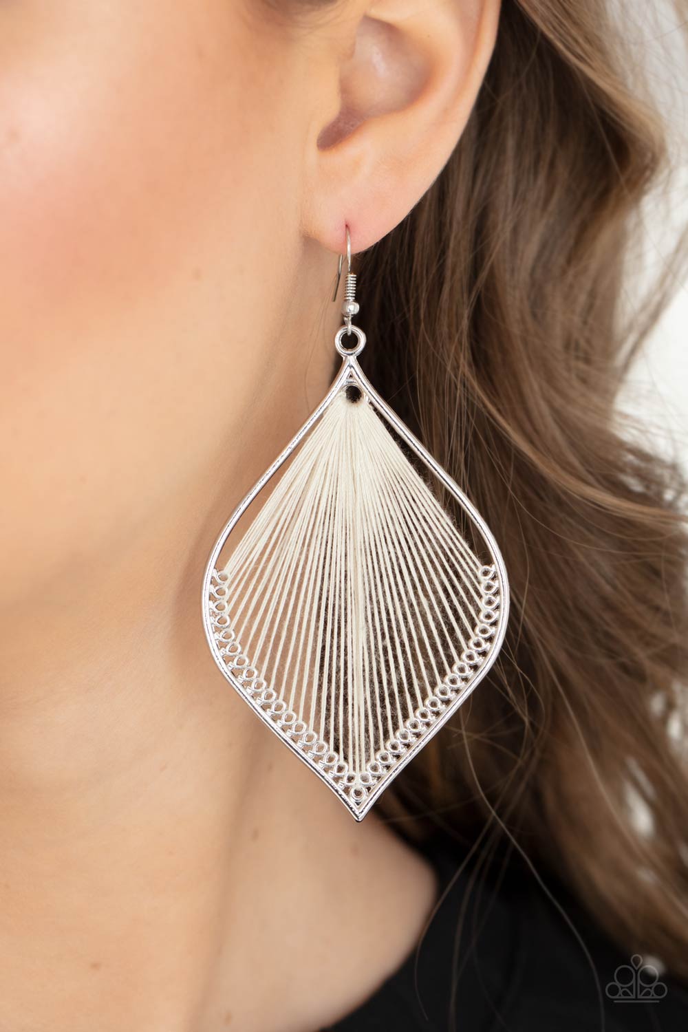 String Theory White Earrings - Paparazzi Accessories- lightbox - CarasShop.com - Paparazzi Jewelry by Cara Jewels