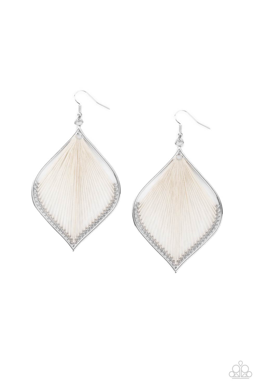 String Theory White Earrings - Paparazzi Accessories- on model - CarasShop.com - Paparazzi Jewelry by Cara Jewels