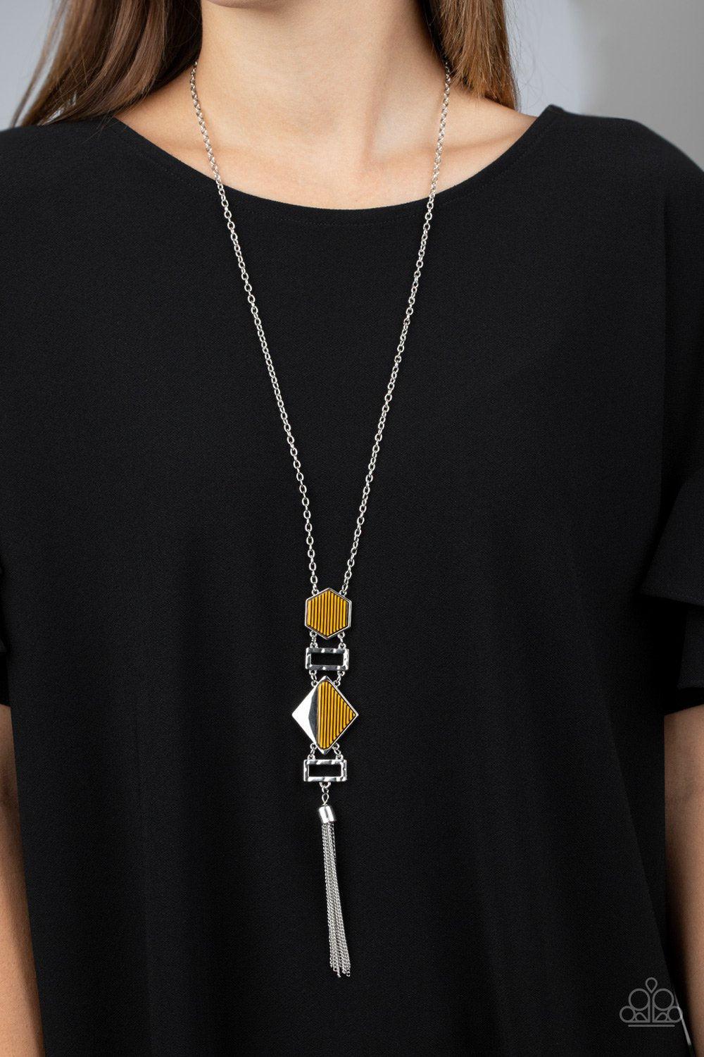 STRIPE Up a Conversation Yellow Necklace - Paparazzi Accessories- lightbox - CarasShop.com - Paparazzi Jewelry by Cara Jewels