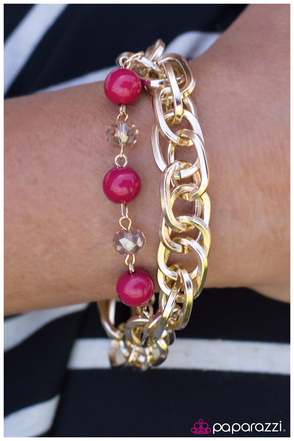 Stroke Of Luck Pink and Gold Chain Bracelet - Paparazzi Accessories- lightbox - CarasShop.com - Paparazzi Jewelry by Cara Jewels