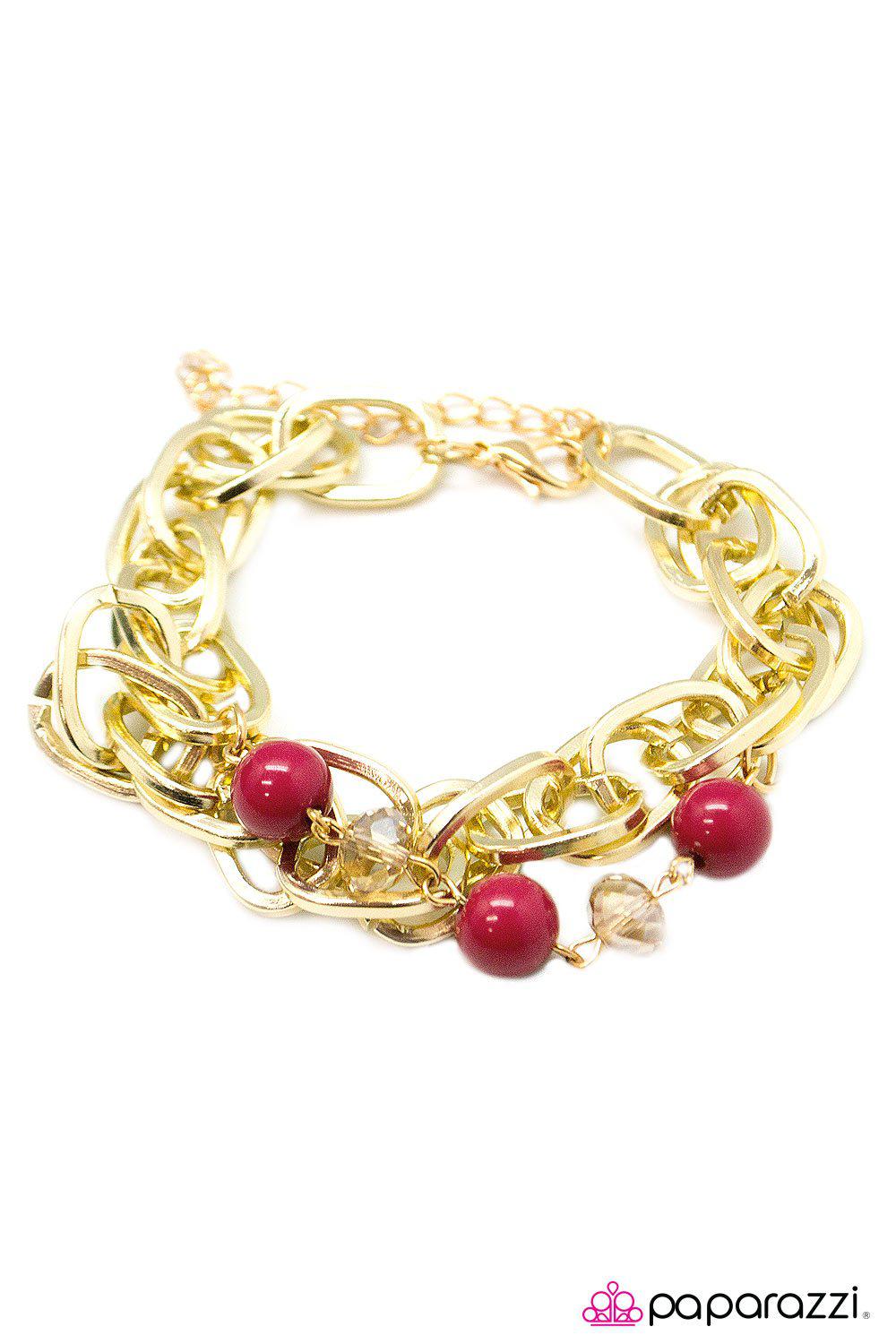 Stroke Of Luck Pink and Gold Chain Bracelet - Paparazzi Accessories- on model - CarasShop.com - Paparazzi Jewelry by Cara Jewels
