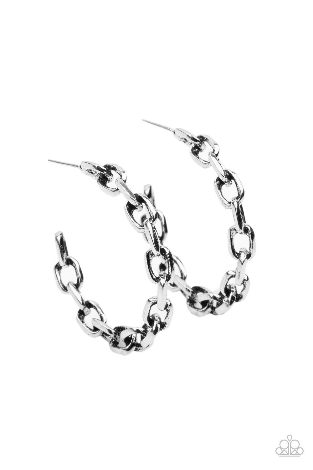 Stronger Together Silver Chain Hoop Earrings - Paparazzi Accessories- on model - CarasShop.com - Paparazzi Jewelry by Cara Jewels
