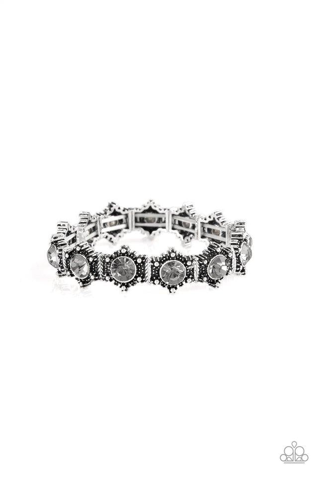 Strut Your Stuff Silver Rhinestone Stretch Bracelet - Paparazzi Accessories- on model - CarasShop.com - Paparazzi Jewelry by Cara Jewels