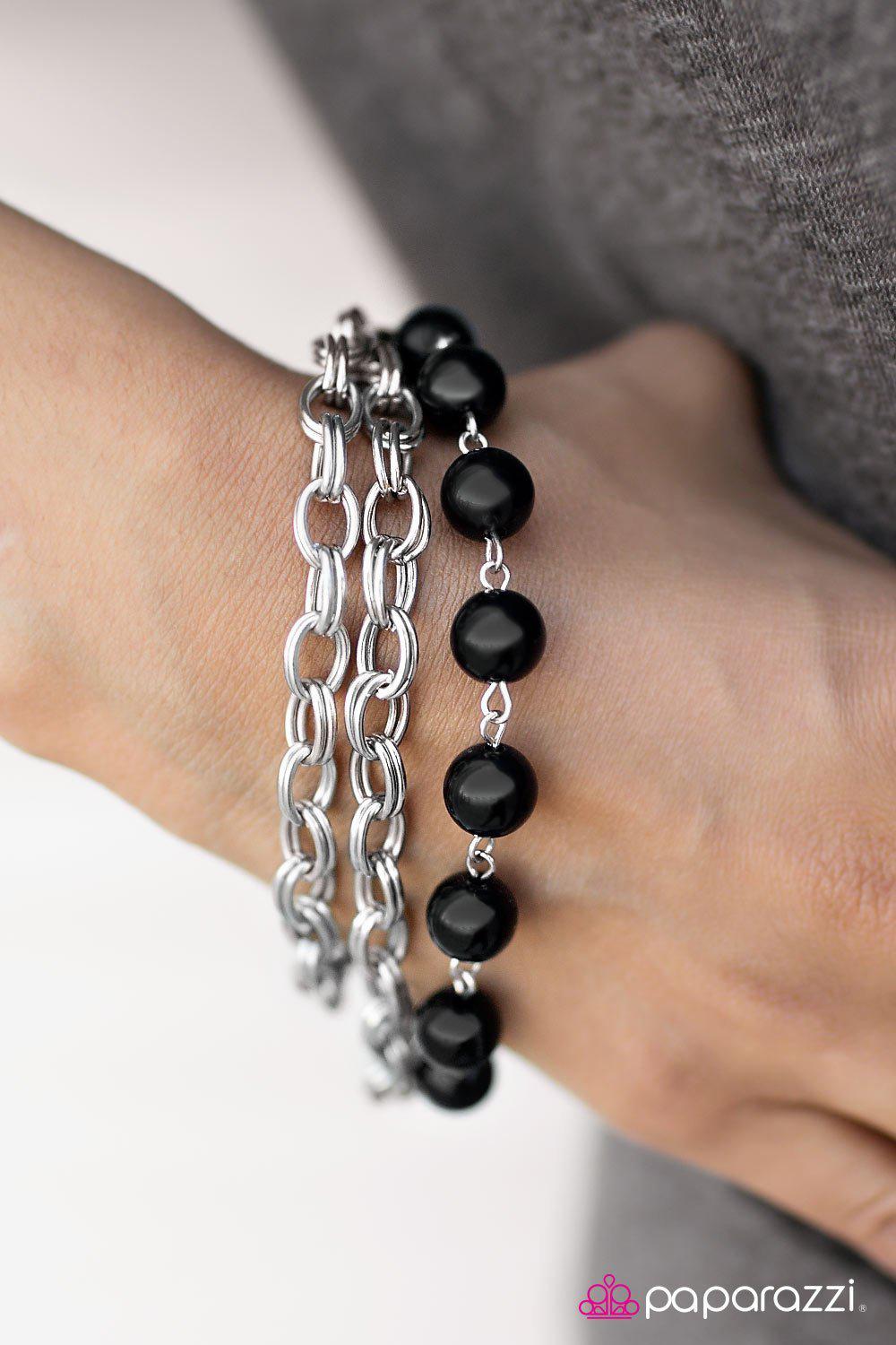 Stuck In The Middle Black and Silver Bracelet - Paparazzi Accessories- lightbox - CarasShop.com - Paparazzi Jewelry by Cara Jewels
