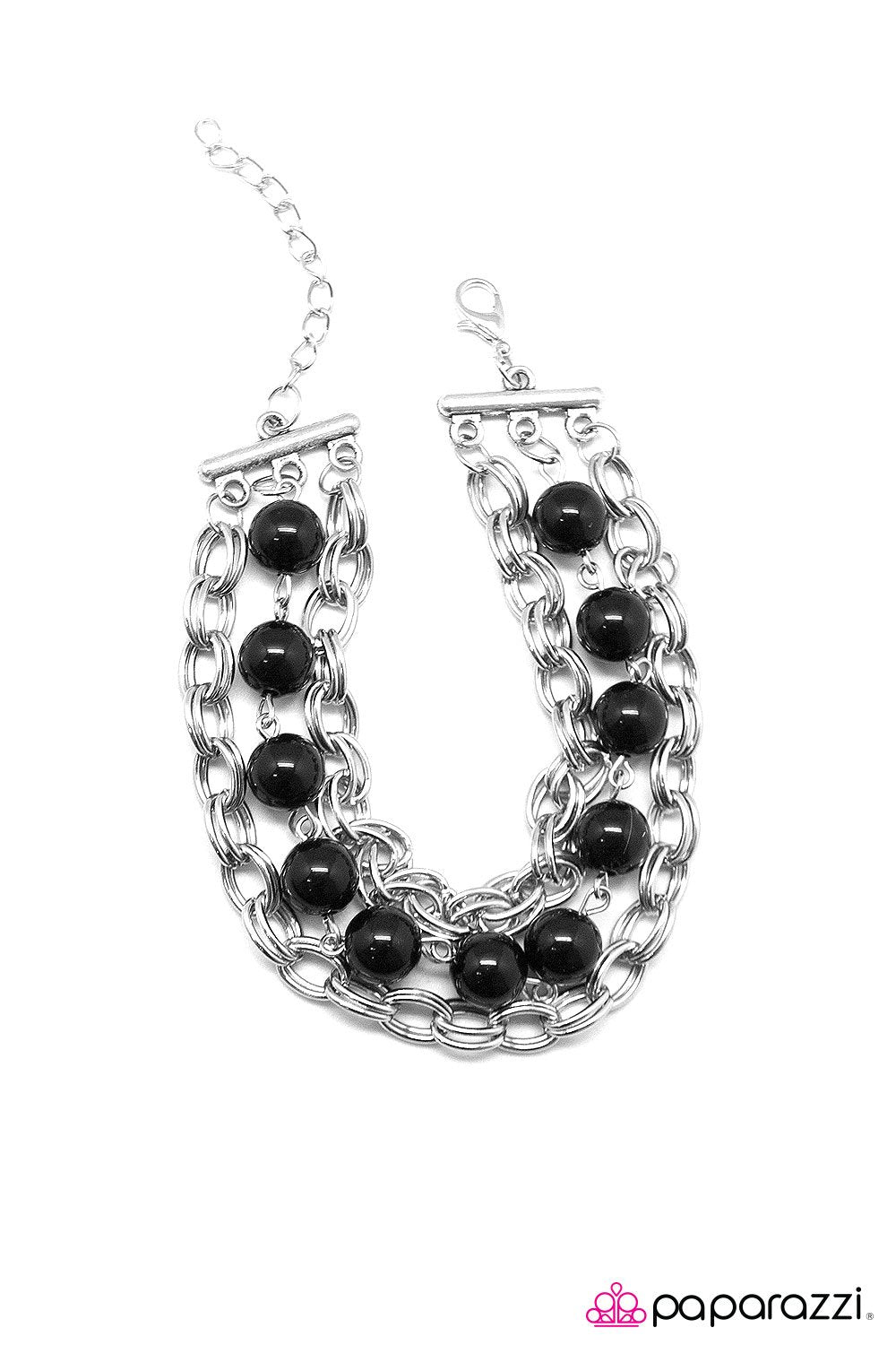 Stuck In The Middle Black and Silver Bracelet - Paparazzi Accessories- on model - CarasShop.com - Paparazzi Jewelry by Cara Jewels