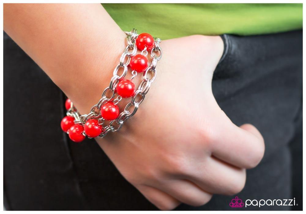 Stuck In The Middle Red and Silver Bracelet - Paparazzi Accessories- lightbox - CarasShop.com - Paparazzi Jewelry by Cara Jewels