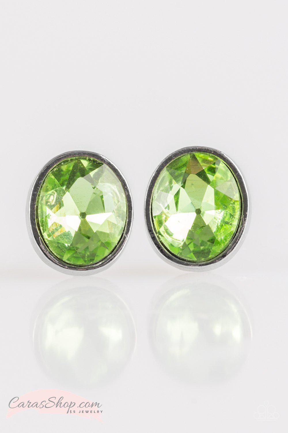 Stunning Shine - Green Gem Post Earrings - Paparazzi Accessories- on model - CarasShop.com - Paparazzi Jewelry by Cara Jewels