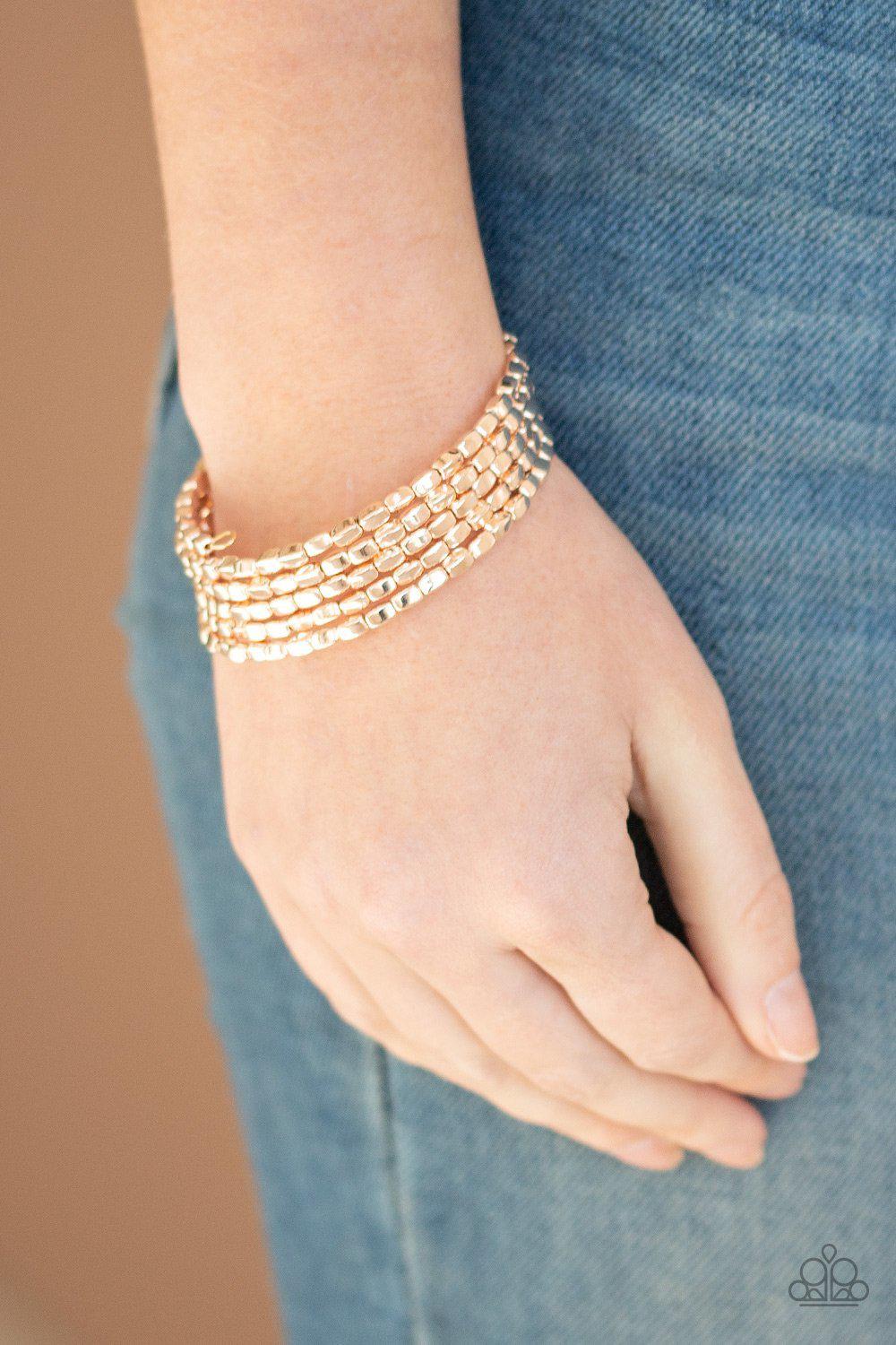Stunningly Stacked Rose Gold Wire Wrap Bracelet - Paparazzi Accessories- lightbox - CarasShop.com - Paparazzi Jewelry by Cara Jewels