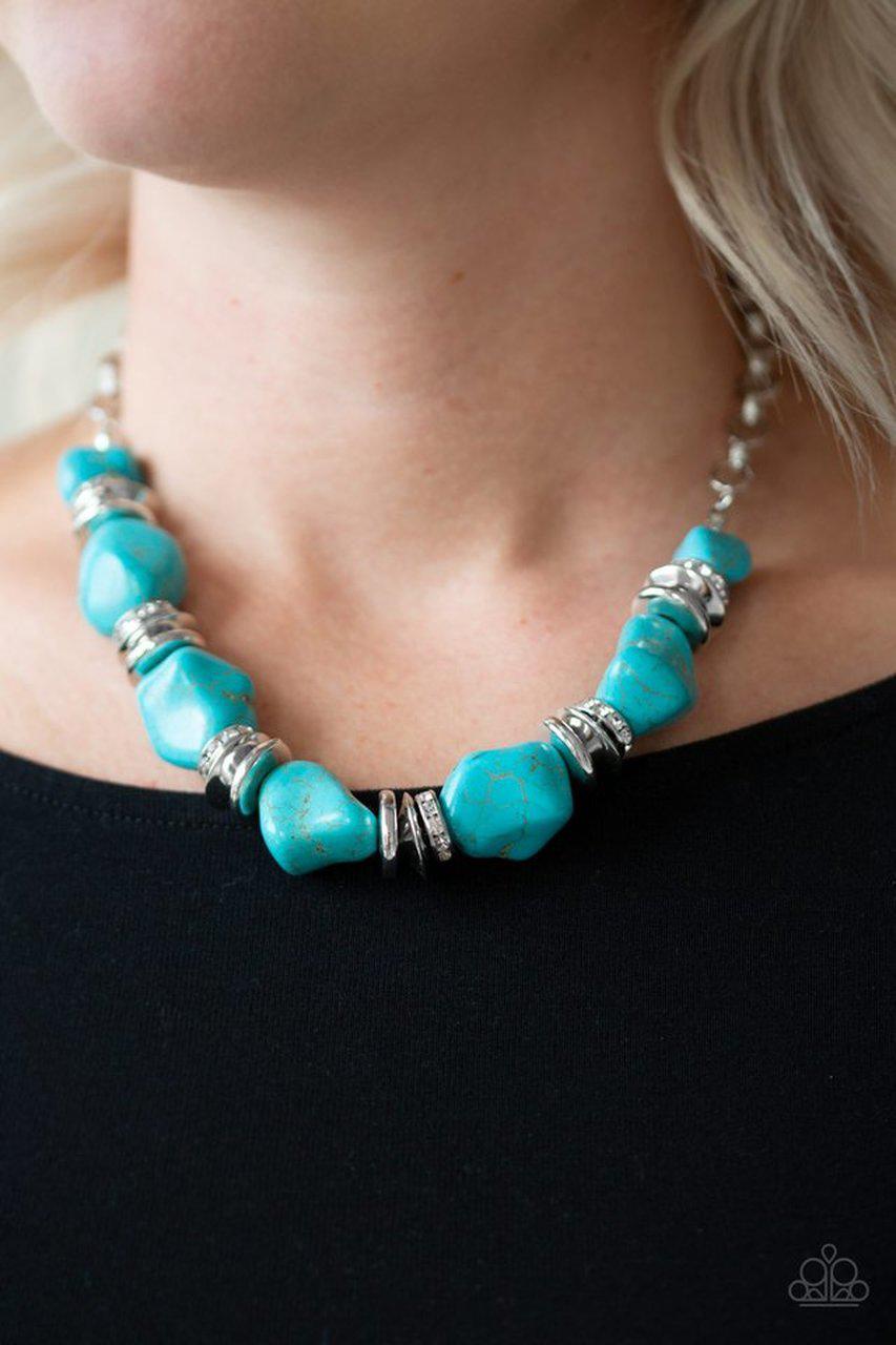 Stunningly Stone Age Silver and Turquoise Blue Stone Necklace - Paparazzi Accessories- lightbox - CarasShop.com - Paparazzi Jewelry by Cara Jewels