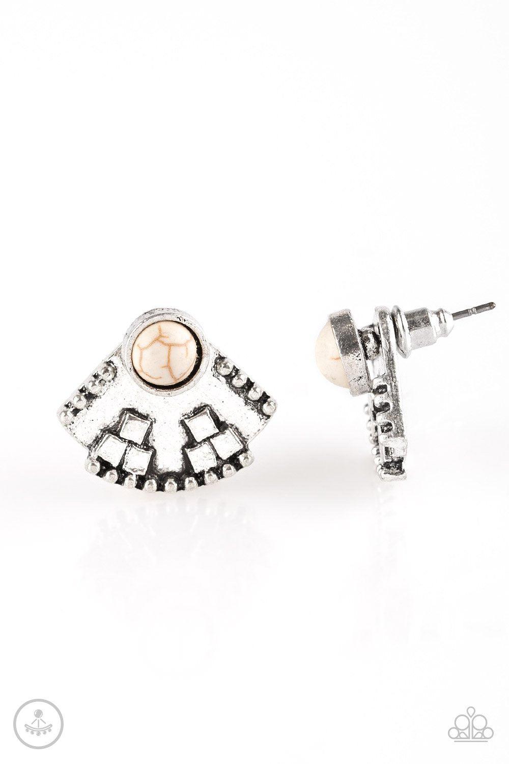 Stylishly Santa Fe White Stone Double-sided post Earrings - Paparazzi Accessories- lightbox - CarasShop.com - Paparazzi Jewelry by Cara Jewels