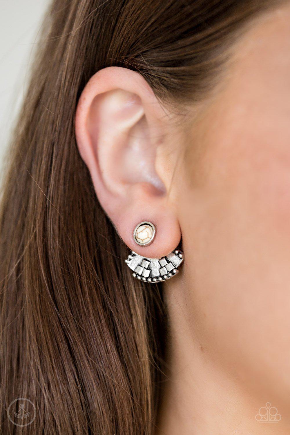 Stylishly Santa Fe White Stone Double-sided post Earrings - Paparazzi Accessories- lightbox - CarasShop.com - Paparazzi Jewelry by Cara Jewels
