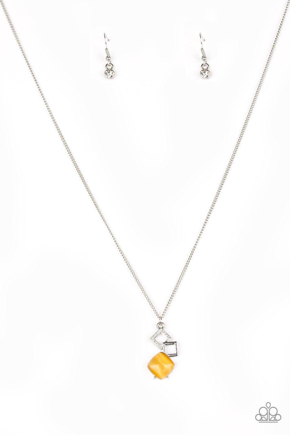 Stylishly Square Yellow Moonstone Necklace - Paparazzi Accessories- lightbox - CarasShop.com - Paparazzi Jewelry by Cara Jewels