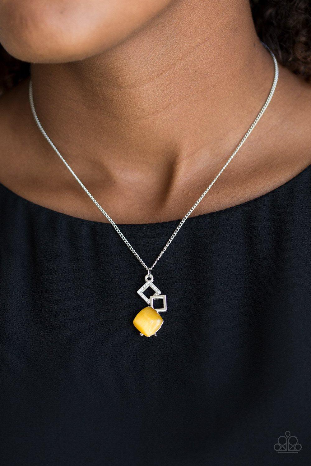 Stylishly Square Yellow Moonstone Necklace - Paparazzi Accessories- lightbox - CarasShop.com - Paparazzi Jewelry by Cara Jewels