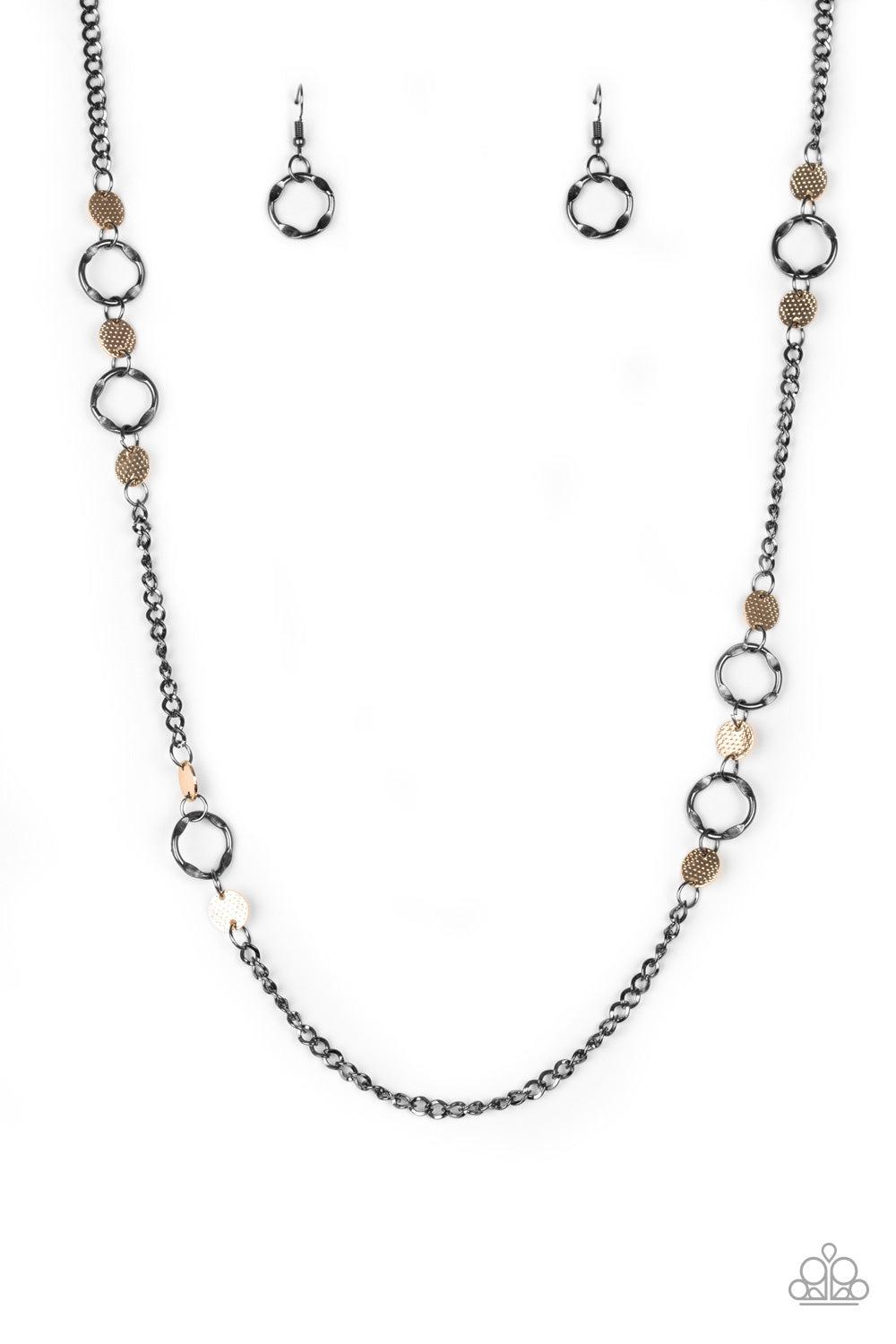 Stylishly Steampunk Multi Gunmetal and Gold Necklace - Paparazzi Accessories- lightbox - CarasShop.com - Paparazzi Jewelry by Cara Jewels