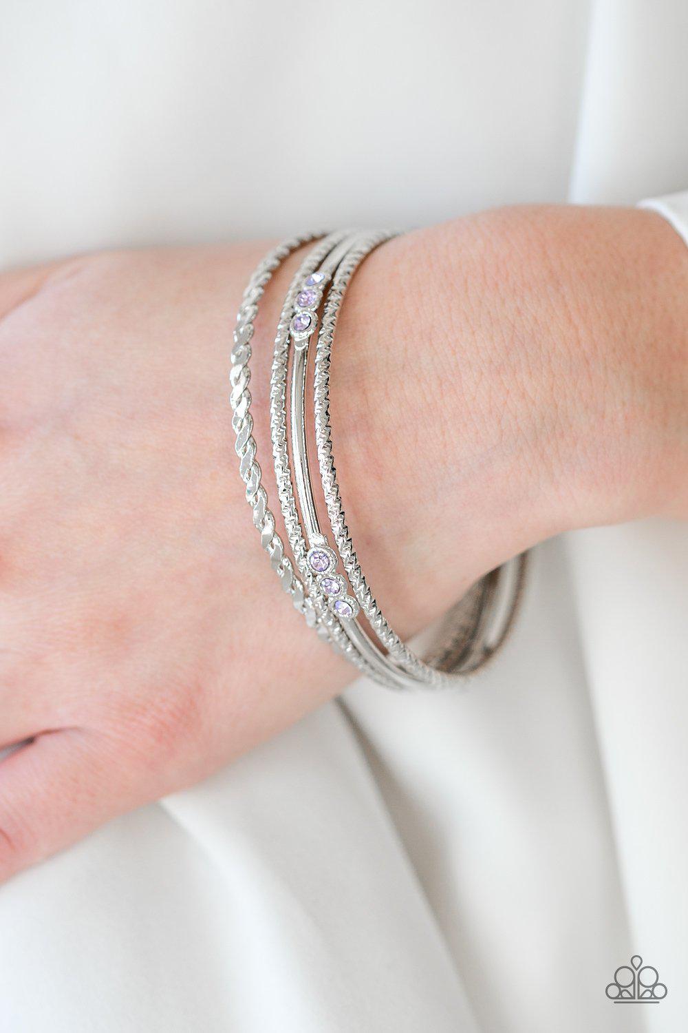 Subtle Shimmer Silver and Purple Bangle Bracelet Set - Paparazzi Accessories- lightbox - CarasShop.com - Paparazzi Jewelry by Cara Jewels