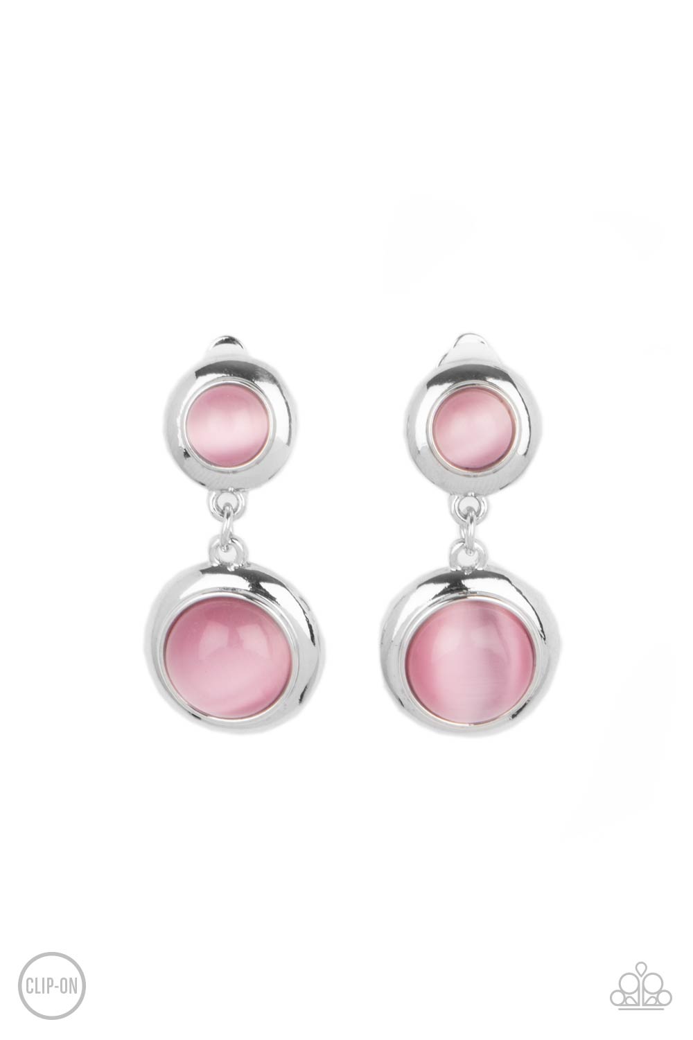 Subtle Smolder Pink Cat's Eye Stone Clip-on Earrings - Paparazzi Accessories- lightbox - CarasShop.com - Paparazzi Jewelry by Cara Jewels