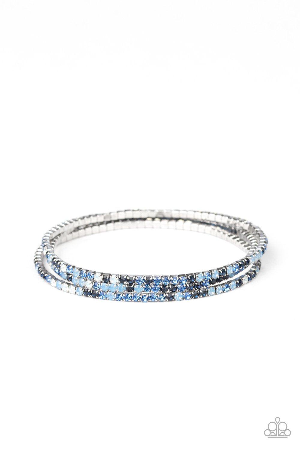 Sugar and ICE Blue and White Rhinestone Bracelet Set - Paparazzi Accessories- on model - CarasShop.com - Paparazzi Jewelry by Cara Jewels