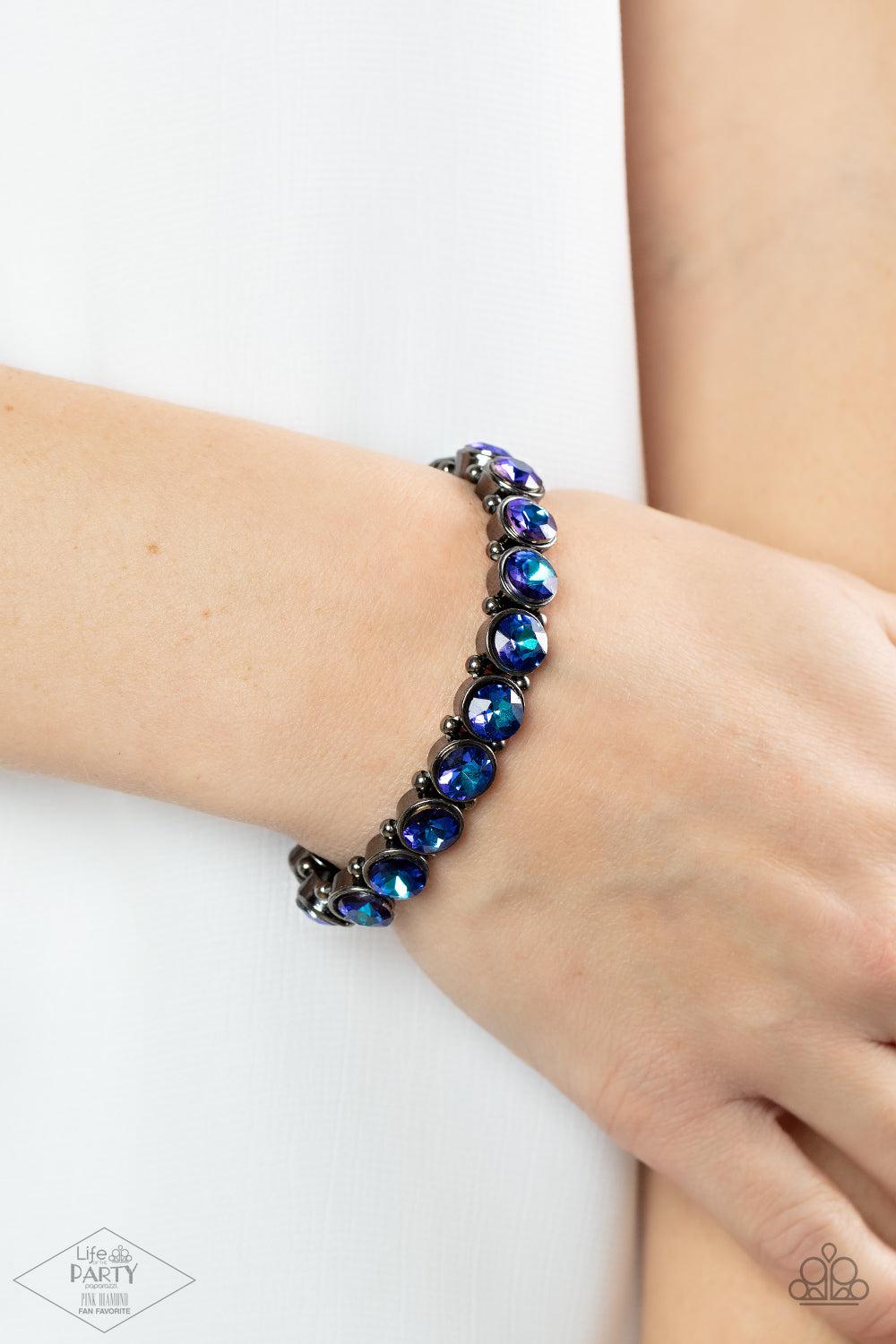 Sugar-Coated Sparkle Multi Iridescent Blue Rhinestone Bracelet - Paparazzi Accessories- on model - CarasShop.com - Paparazzi Jewelry by Cara Jewels