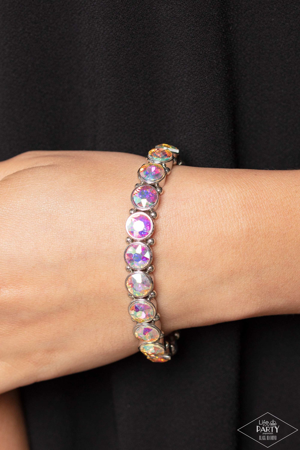 Sugar-Coated Sparkle Multi Iridescent Rhinestone Bracelet - Paparazzi Accessories- on model - CarasShop.com - Paparazzi Jewelry by Cara Jewels
