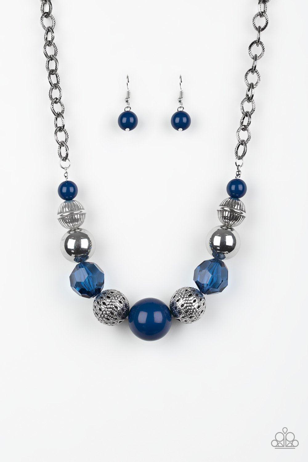 Sugar, Sugar Blue and Silver Necklace and matching Earrings - Paparazzi Accessories - free matching earrings -CarasShop.com - Paparazzi Jewelry by Cara Jewels