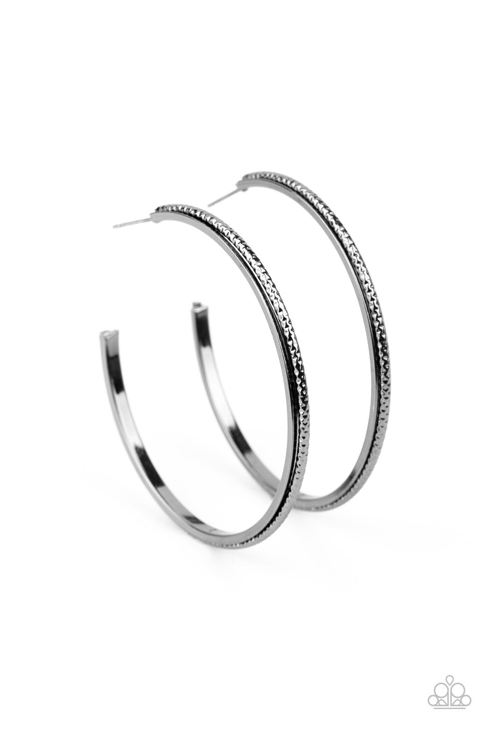 Sultry Shimmer Gunmetal Black Hoop Earrings - Paparazzi Accessories- lightbox - CarasShop.com - Paparazzi Jewelry by Cara Jewels