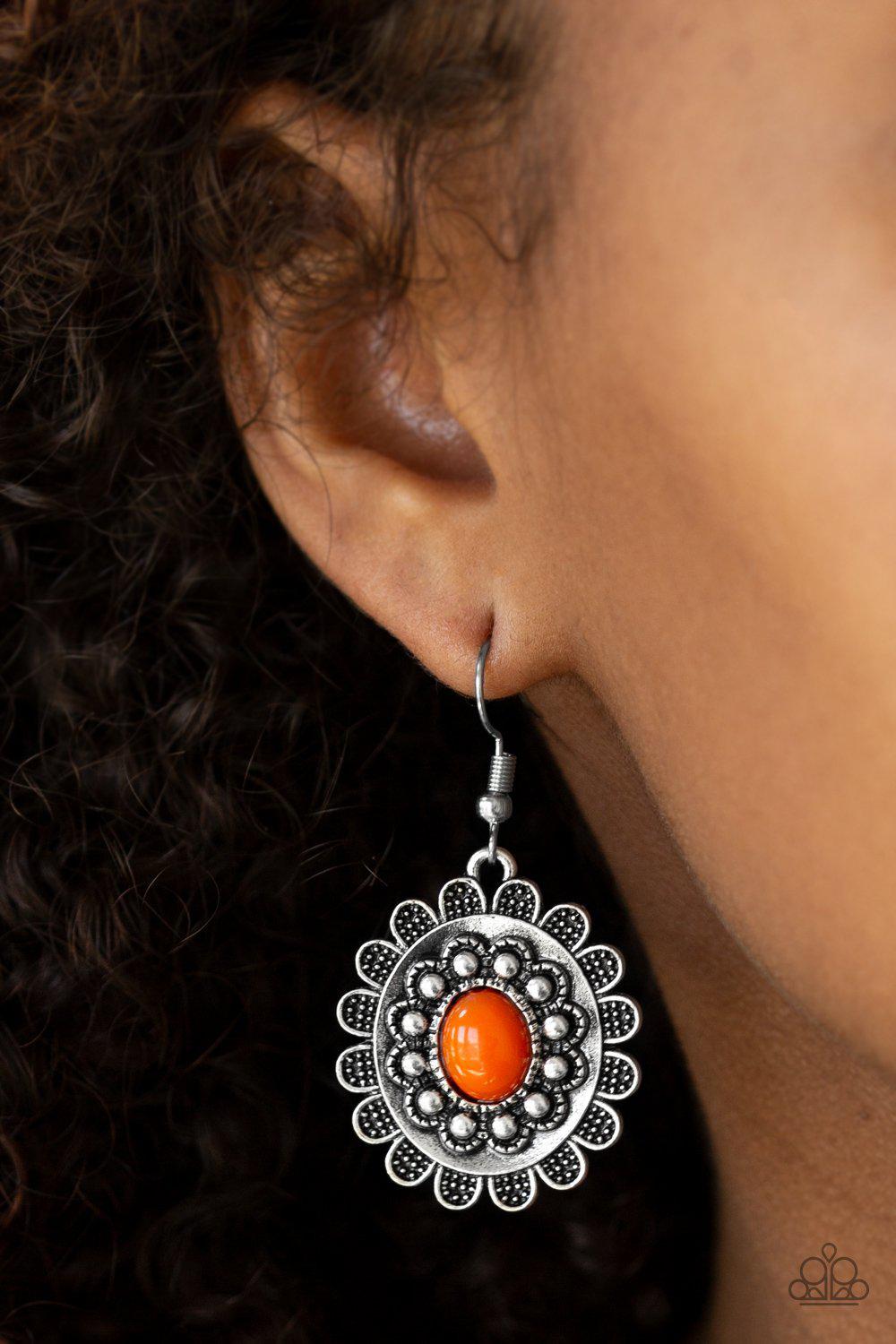 Summer Blooms Orange Earrings - Paparazzi Accessories- lightbox - CarasShop.com - Paparazzi Jewelry by Cara Jewels