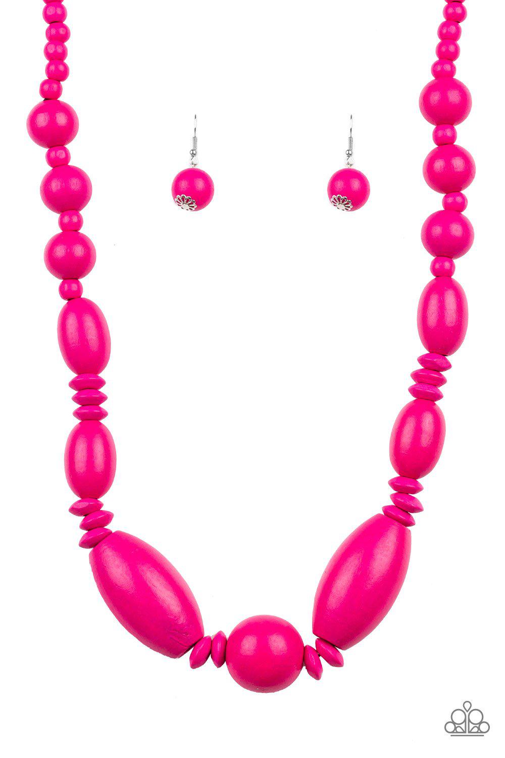 Summer Breezin' Pink Wood Necklace - Paparazzi Accessories- lightbox - CarasShop.com - Paparazzi Jewelry by Cara Jewels