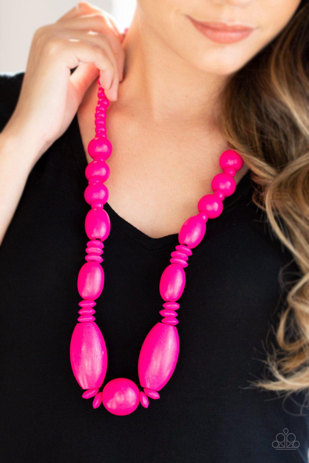 Summer Breezin' Pink Wood Necklace - Paparazzi Accessories- on model - CarasShop.com - Paparazzi Jewelry by Cara Jewels