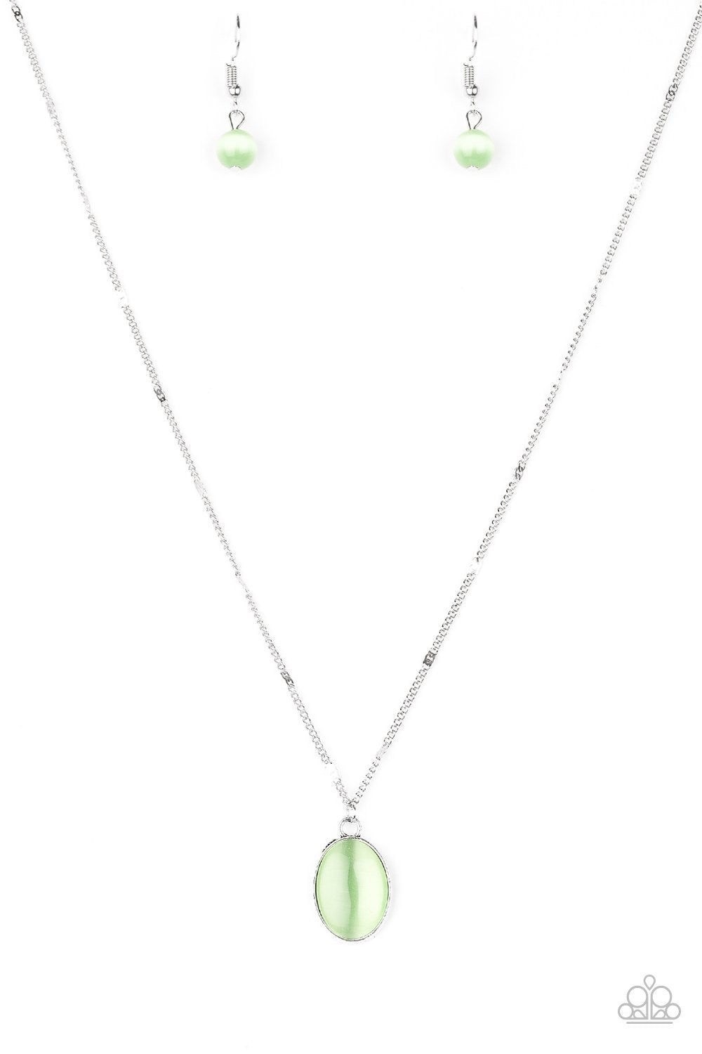 Summer Cool Green Moonstone Necklace and matching Earrings - Paparazzi Accessories- on model - CarasShop.com - Paparazzi Jewelry by Cara Jewels