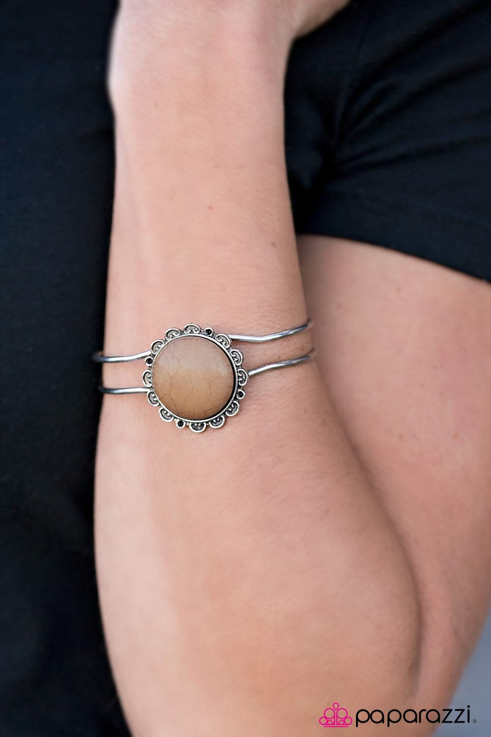 Summer Extravaganza Brown Stone Hinged Bracelet - Paparazzi Accessories- lightbox - CarasShop.com - Paparazzi Jewelry by Cara Jewels