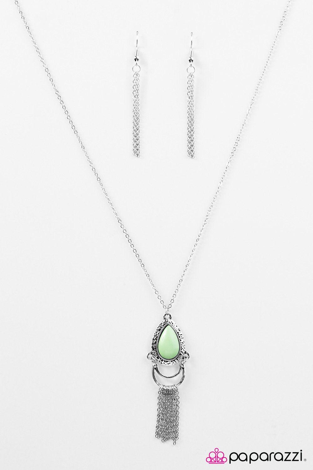 Summer Fiesta Silver and Green Necklace - Paparazzi Accessories- lightbox - CarasShop.com - Paparazzi Jewelry by Cara Jewels
