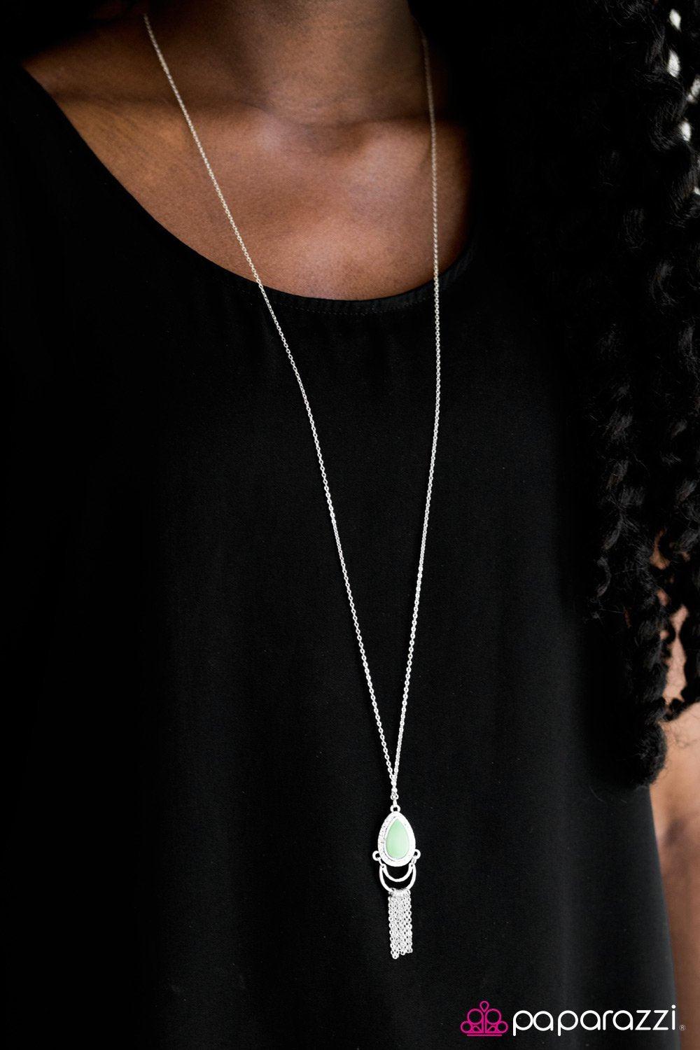 Summer Fiesta Silver and Green Necklace - Paparazzi Accessories- on model - CarasShop.com - Paparazzi Jewelry by Cara Jewels