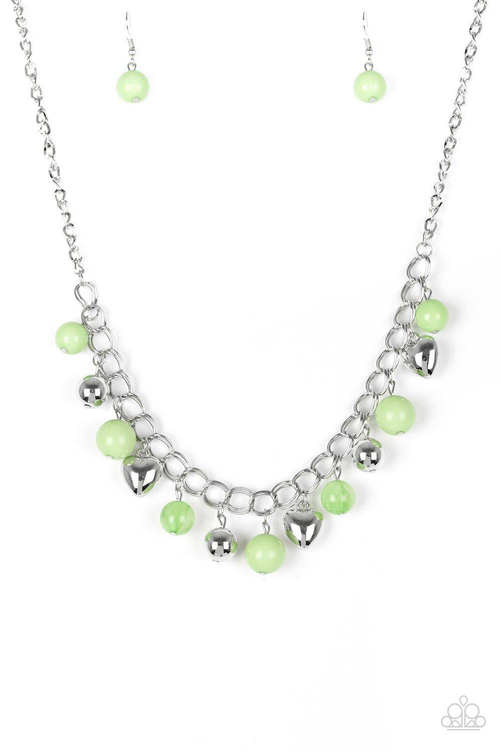 Summer Fling Green and Silver Heart Necklace - Paparazzi Accessories- lightbox - CarasShop.com - Paparazzi Jewelry by Cara Jewels