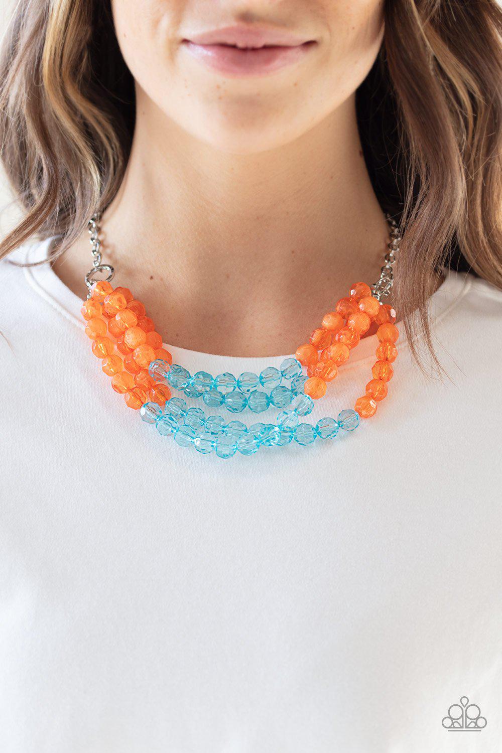 Summer Ice Orange and Blue Necklace - Paparazzi Accessories- lightbox - CarasShop.com - Paparazzi Jewelry by Cara Jewels
