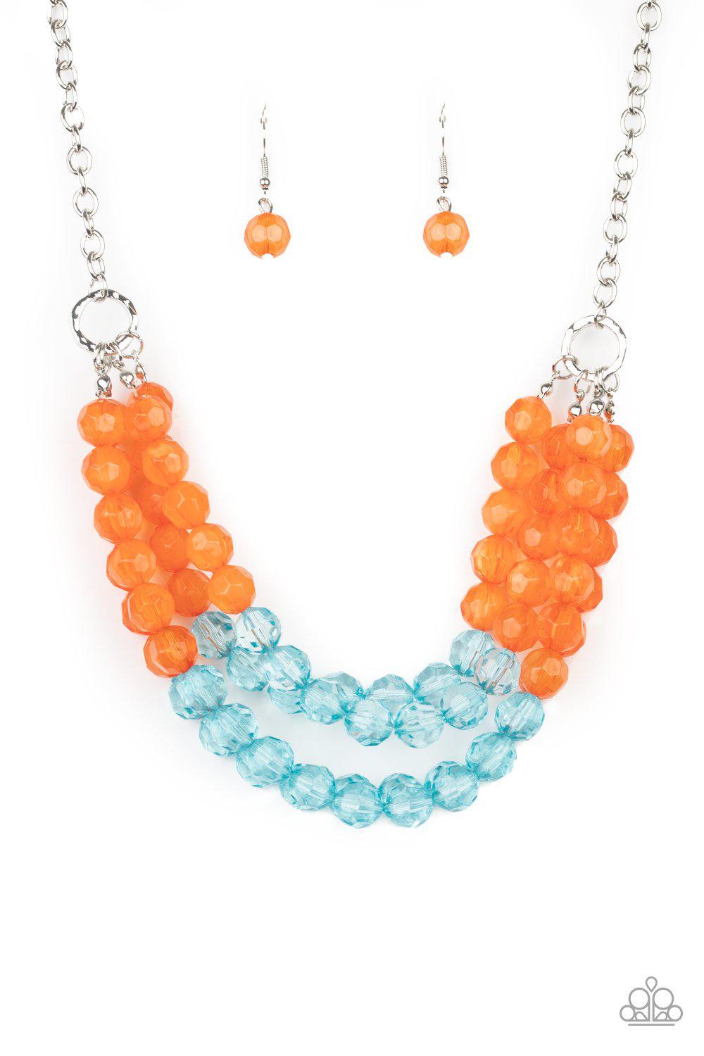 Summer Ice Orange and Blue Necklace - Paparazzi Accessories- on model - CarasShop.com - Paparazzi Jewelry by Cara Jewels