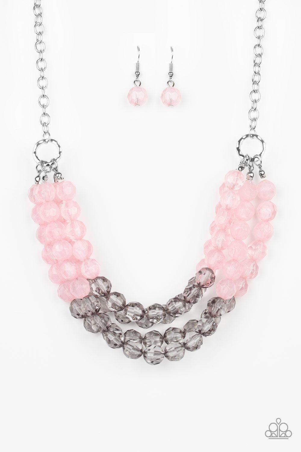 Summer Ice Pink and Gray Necklace - Paparazzi Accessories - free matching earrings -CarasShop.com - Paparazzi Jewelry by Cara Jewels