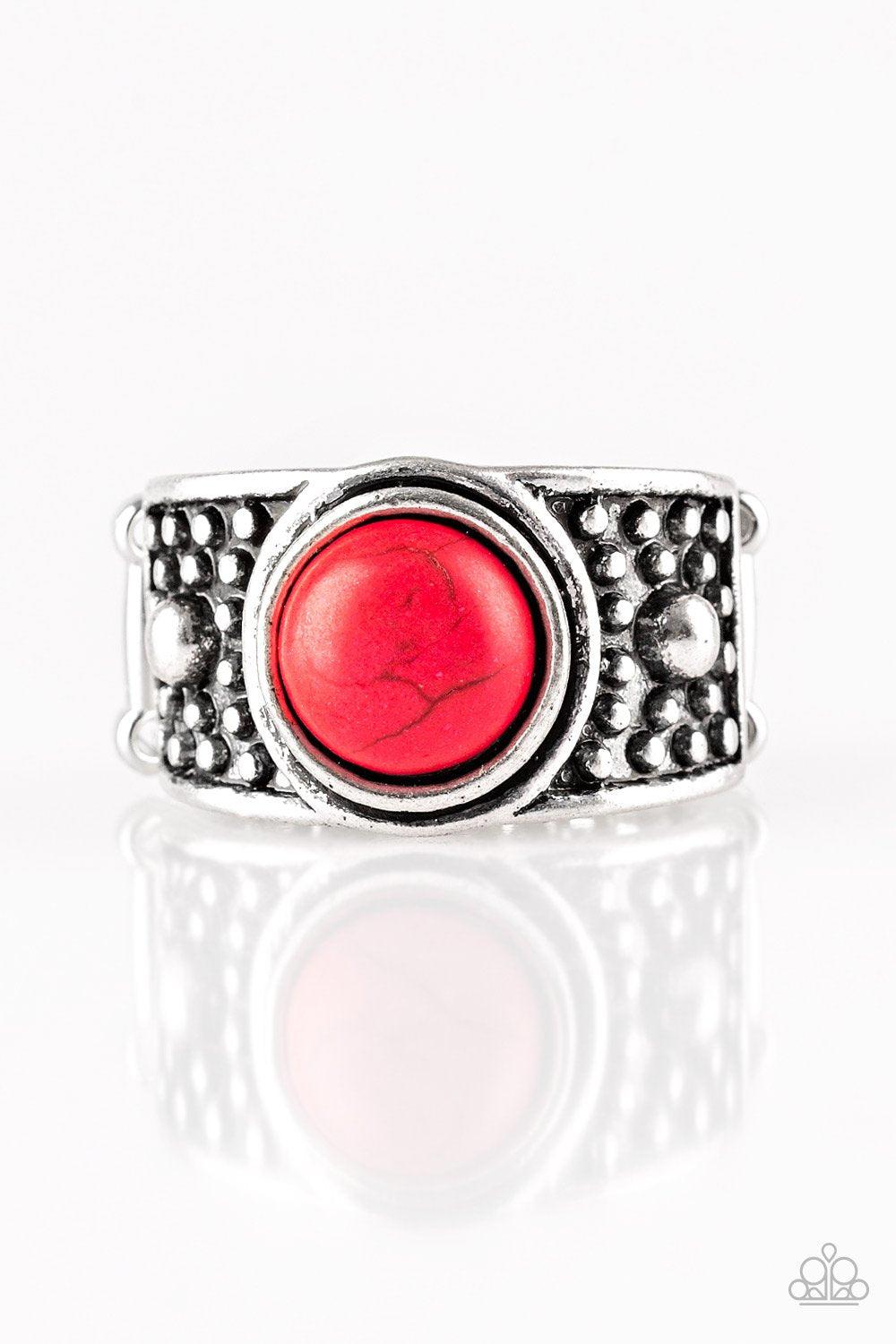 Summer Oasis Silver and Red Stone Ring - Paparazzi Accessories- lightbox - CarasShop.com - Paparazzi Jewelry by Cara Jewels