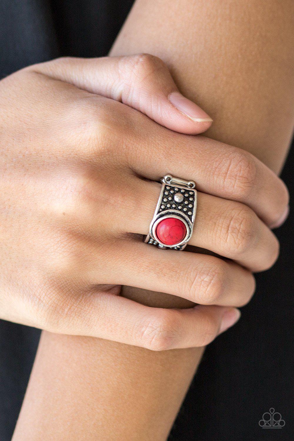 Summer Oasis Silver and Red Stone Ring - Paparazzi Accessories- on model - CarasShop.com - Paparazzi Jewelry by Cara Jewels