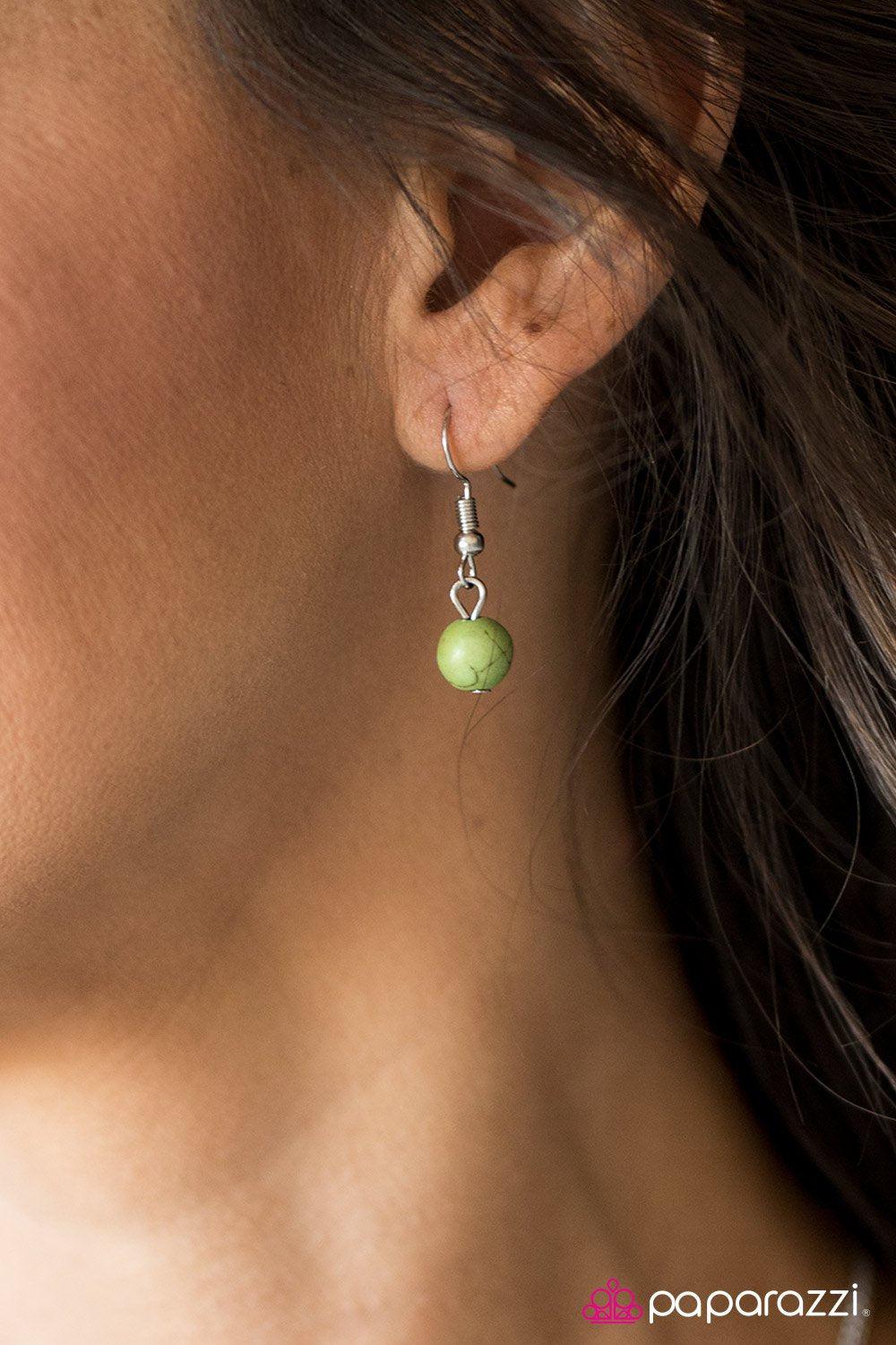 Summer Ranch Green Stone and Silver Necklace - Paparazzi Accessories - free matching earrings -CarasShop.com - Paparazzi Jewelry by Cara Jewels