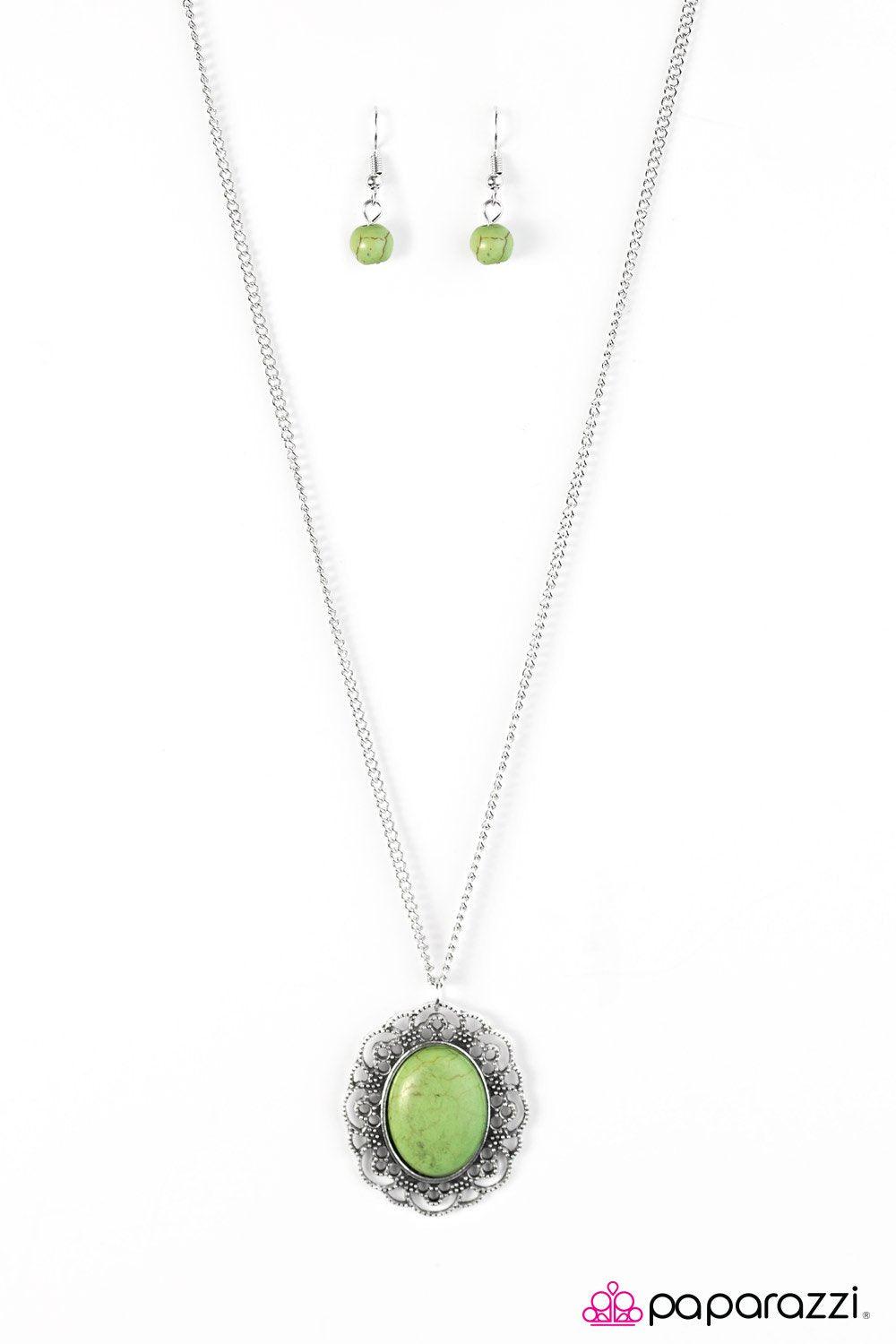 Summer Ranch Green Stone and Silver Necklace - Paparazzi Accessories- lightbox - CarasShop.com - Paparazzi Jewelry by Cara Jewels