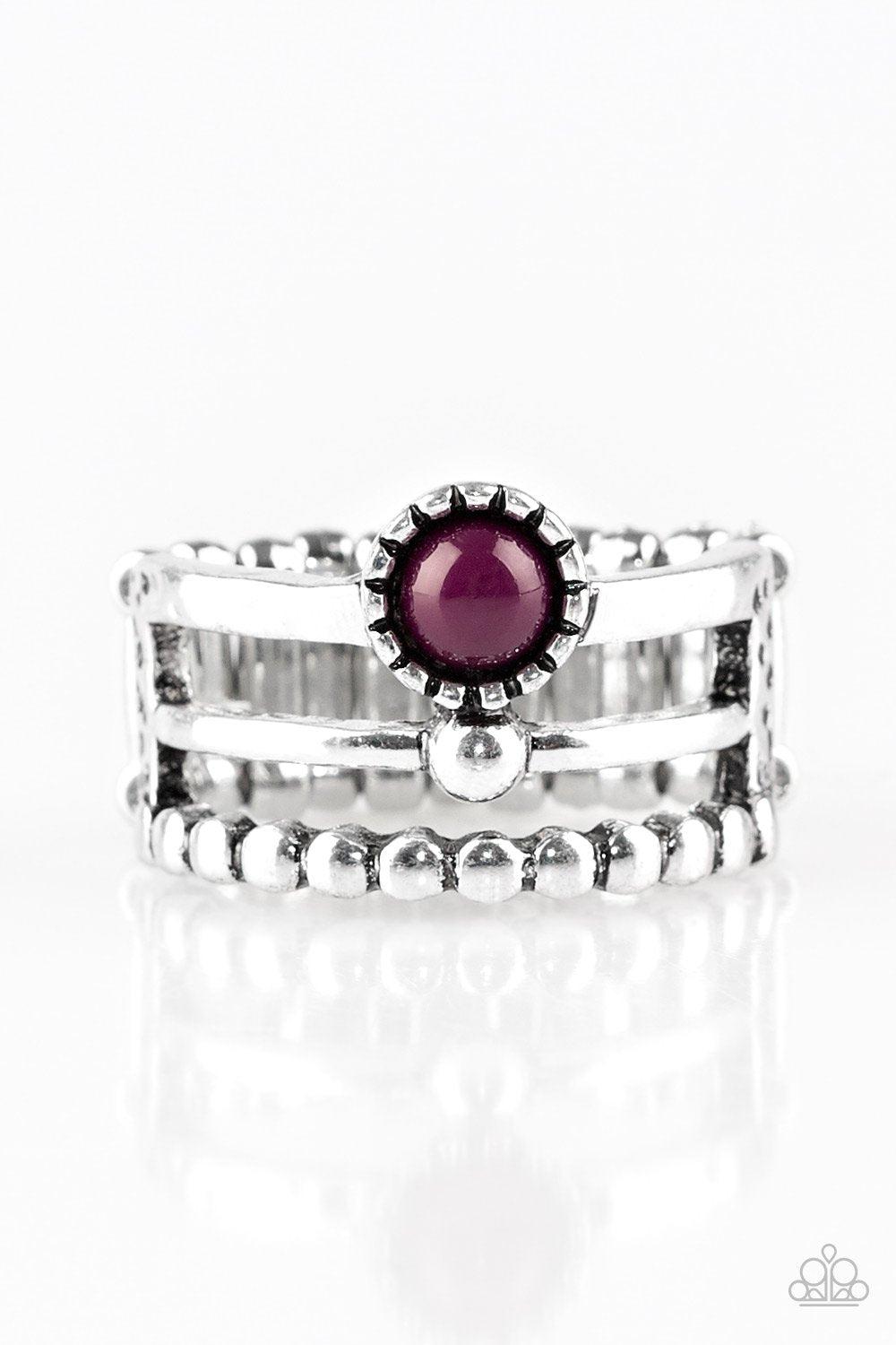 Summer Retreat Silver and Purple Ring - Paparazzi Accessories- on model - CarasShop.com - Paparazzi Jewelry by Cara Jewels