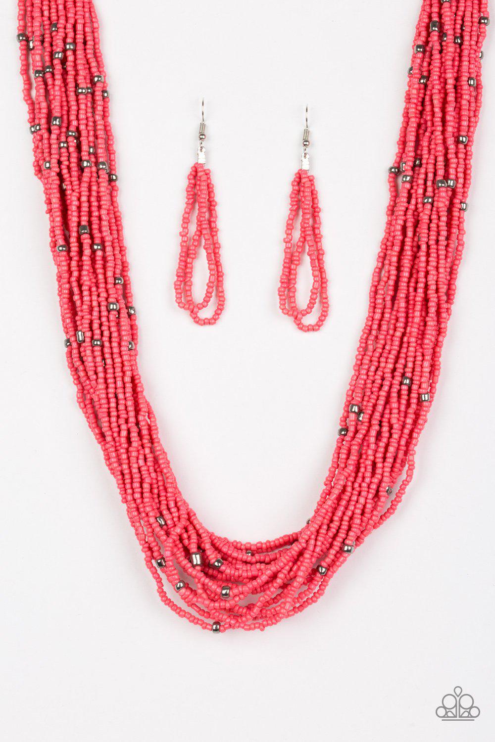 Summer Samba Coral Seed Bead Necklace - Paparazzi Accessories - free matching earrings -CarasShop.com - Paparazzi Jewelry by Cara Jewels
