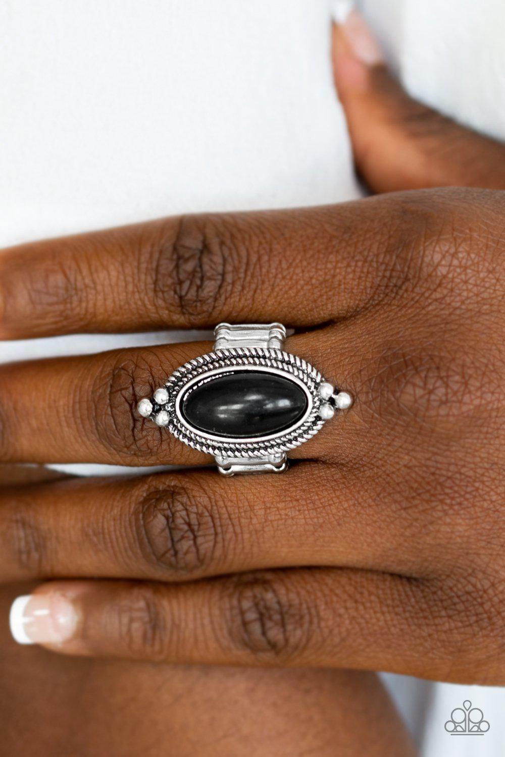 Summer Sandstone Black Stone Ring - Paparazzi Accessories- lightbox - CarasShop.com - Paparazzi Jewelry by Cara Jewels