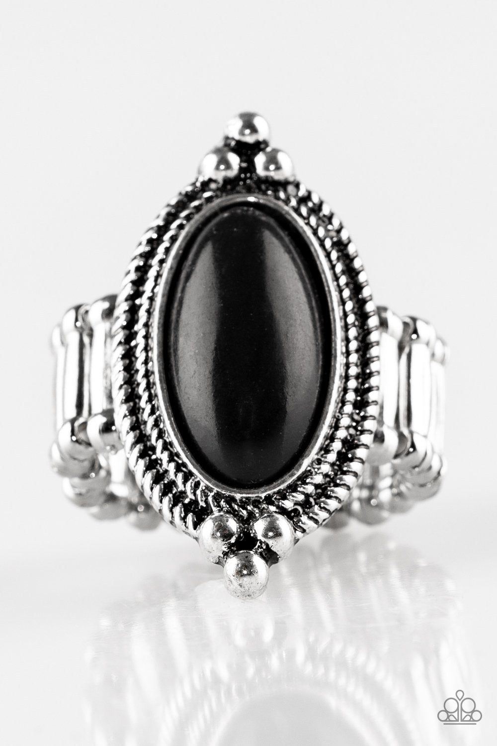 Summer Sandstone Black Stone Ring - Paparazzi Accessories- on model - CarasShop.com - Paparazzi Jewelry by Cara Jewels