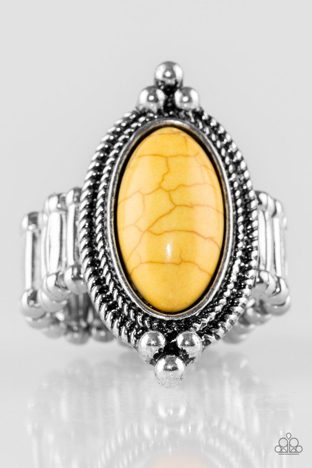 Summer Sandstone Yellow Stone Ring - Paparazzi Accessories- on model - CarasShop.com - Paparazzi Jewelry by Cara Jewels