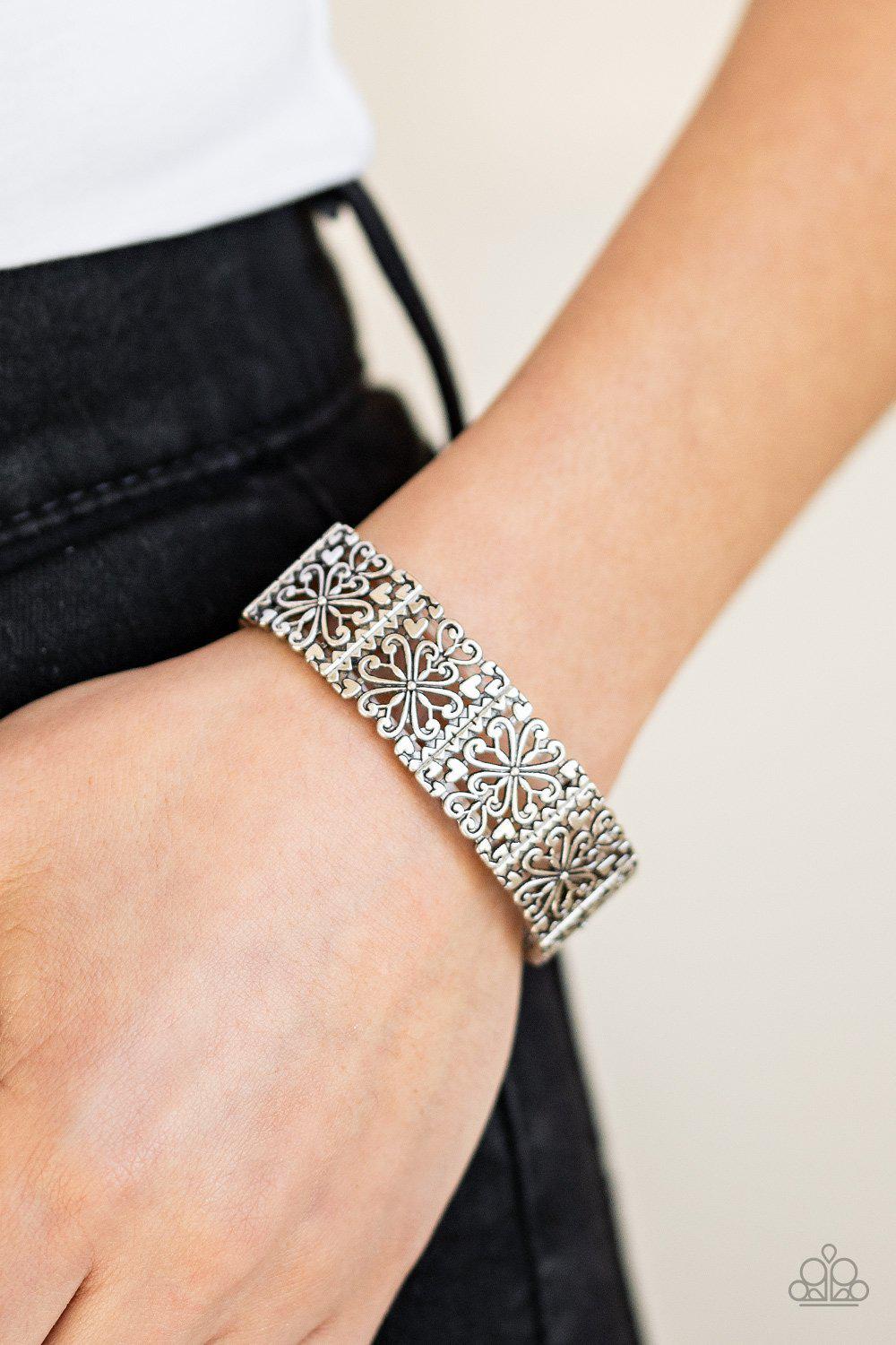 Summer Scandal Silver Filigree Stretch Bracelet - Paparazzi Accessories- lightbox - CarasShop.com - Paparazzi Jewelry by Cara Jewels