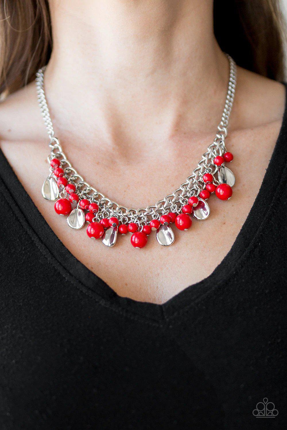 Summer Showdown Red Necklace - Paparazzi Accessories- on model - CarasShop.com - Paparazzi Jewelry by Cara Jewels