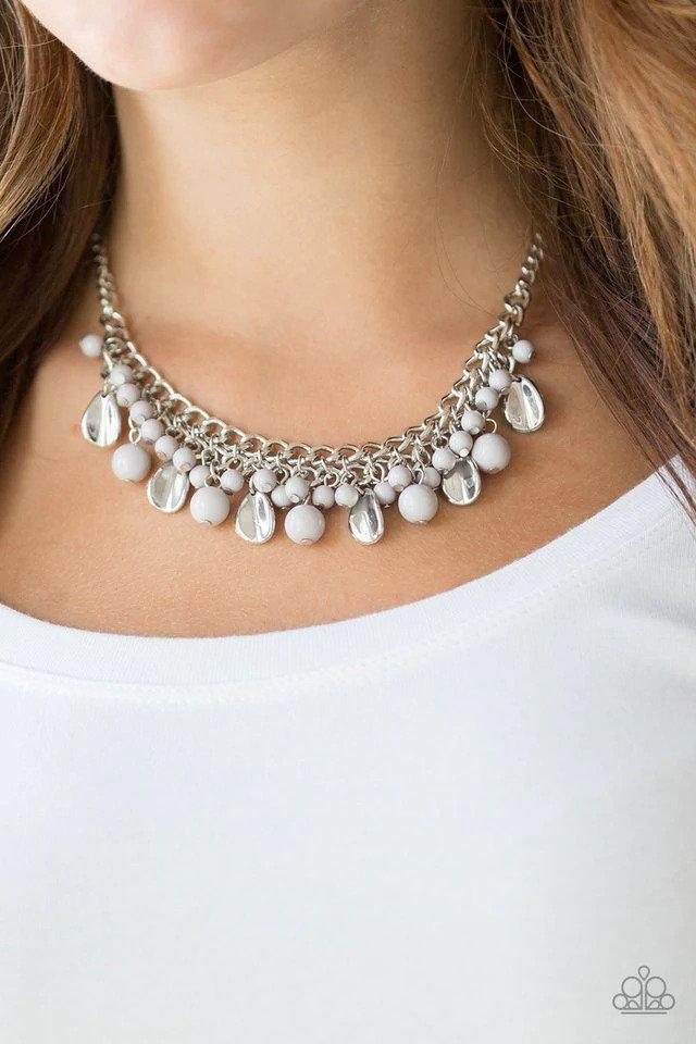 Summer Showdown Silver Necklace - Paparazzi Accessories- on model - CarasShop.com - Paparazzi Jewelry by Cara Jewels