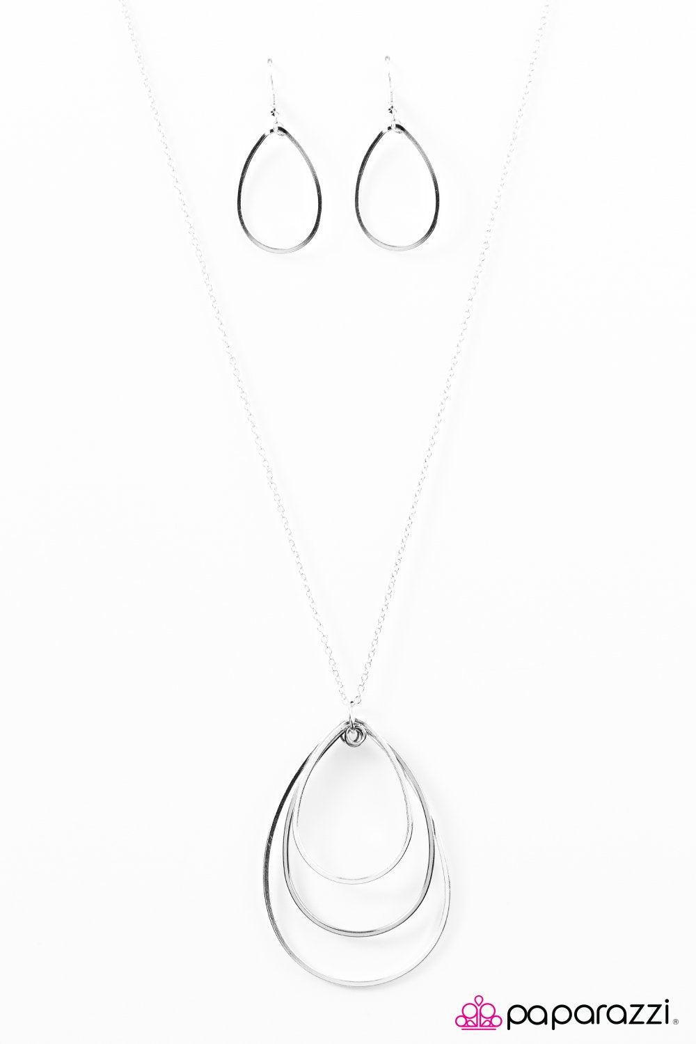 Summer Storm Silver Teardrop Necklace - Paparazzi Accessories - free matching earrings -CarasShop.com - Paparazzi Jewelry by Cara Jewels